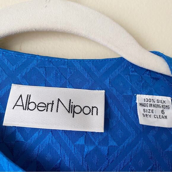 Albert Nipon | Vintage 100% Silk Button Front Blazer Jacket Blue Size 6 - Picture 6 of 6
